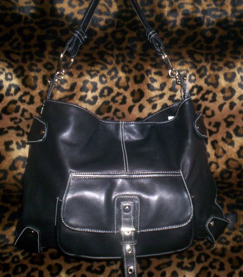 Perlina Hand Crafted Leather Hobo Shoulder Bag in Black