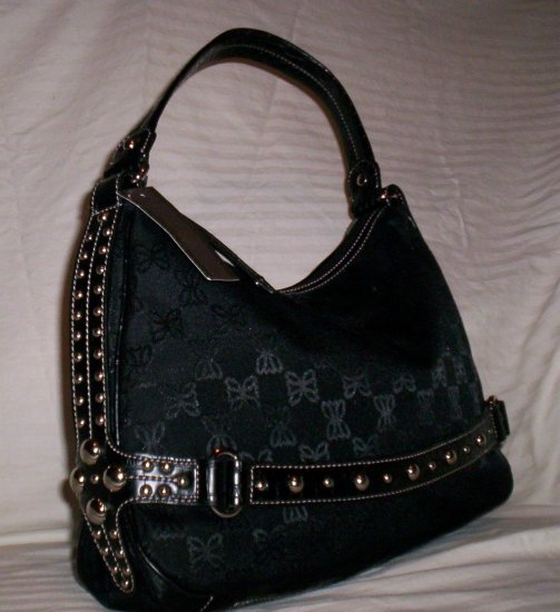 Pritzi Ribbon Signature Top Zip Hobo Shoulder Bag in Black
