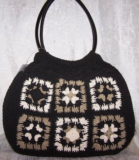 Rosetti Granny Square Macramé Handbag in Black, Sage and Khaki