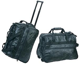 Genuine Patchwork Leather 20 Inch Wheeled Travel Bag in Black
