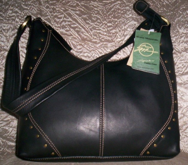 Stone Mountain Albuquerque Leather Hobo Shoulder Bag in Black