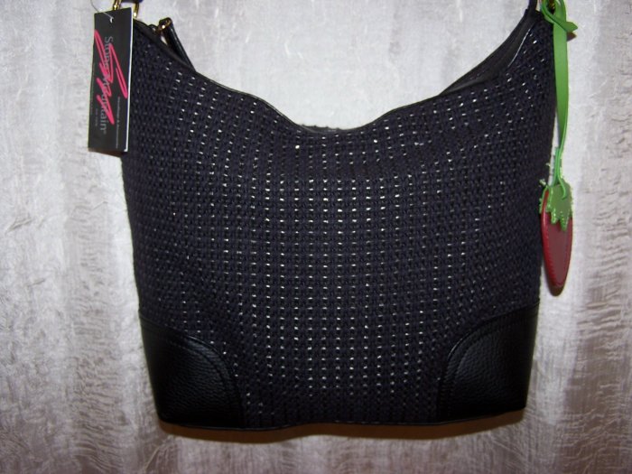 Stone Mountain Caracas Woven Satchel with Leather Trim in Black