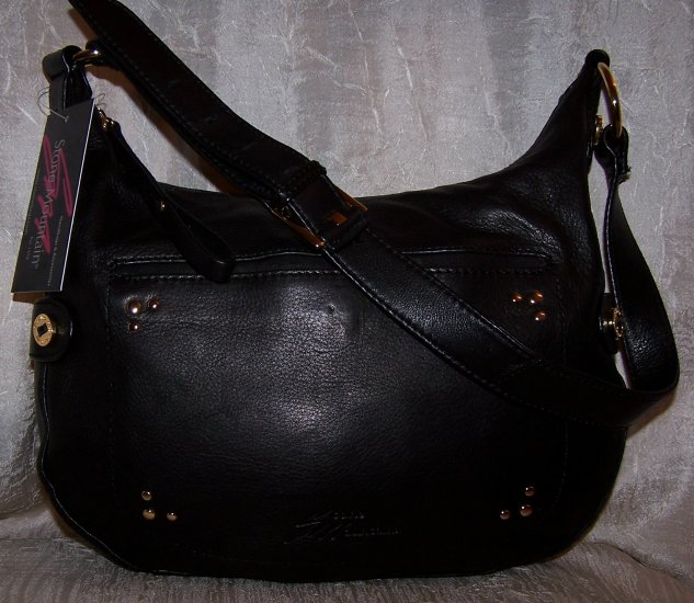 Stone Mountain Greenwood Lake Leather Hobo Shoulder Bag in Black