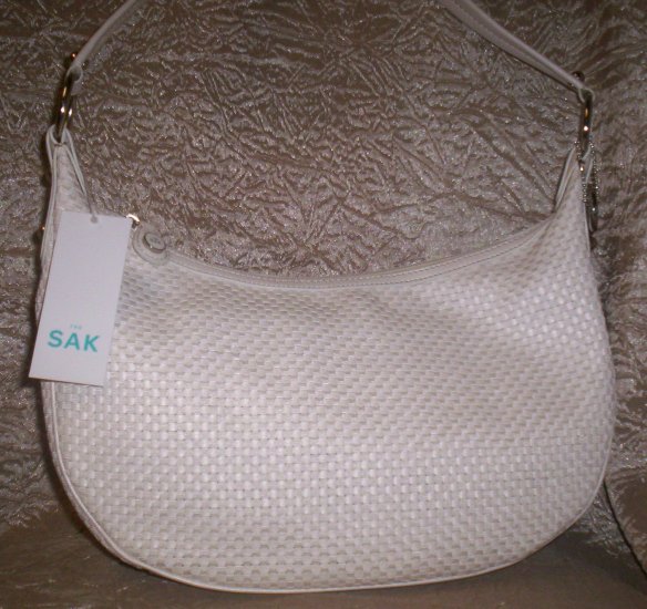 The Sak Azura Genuine Leather and Grosgrain Ribbon Woven Hobo in White