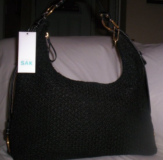 The Sak Darla Macramé and Leather Hobo Shoulder Bag in Black