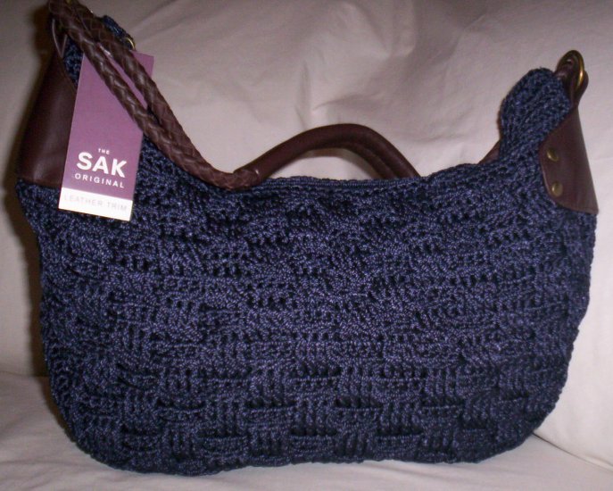 The Sak Jessica Macramé and Leather Hobo Shoulder Bag in Midnight