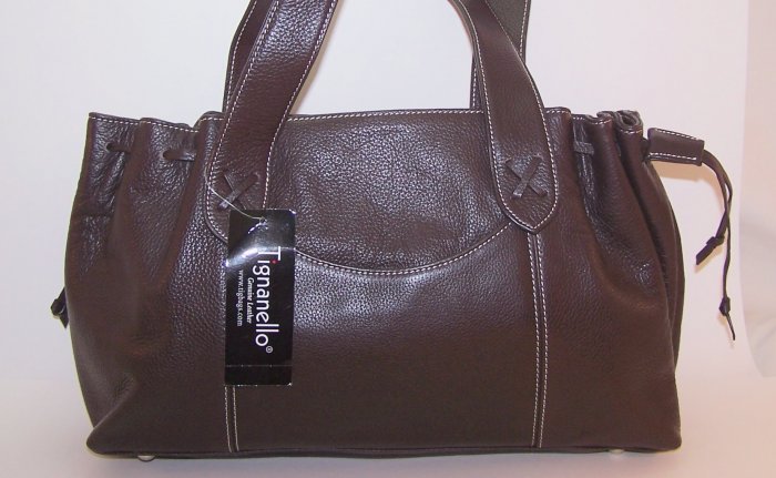 Tignanello Wellington Genuine Leather Satchel Style Shoulder Bag in Brown