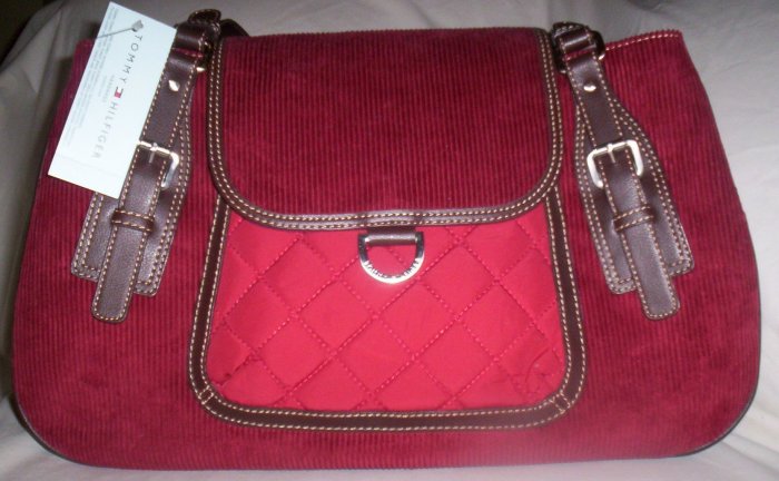 Tommy Hilfiger Montana Corduroy Satchel Style Tote in Red