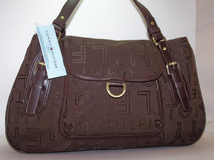 Tommy Hilfiger Montana Signature Print Satchel Style Tote in Brown