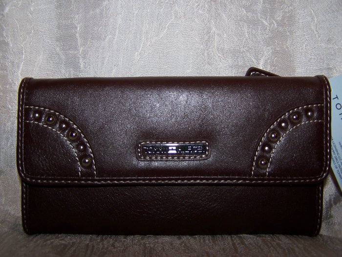 Tommy Hilfiger New Picture That Brown Leather Clutch Wallet with Checkbook Cover