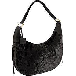 Via Spiga Emma Python-Embossed Velvet and Suede Shoulder Bag in Black