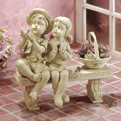 Seated Boy and Girl Garden Statue