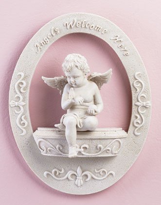 Angels Welcome Here Cherub Wall Plaque