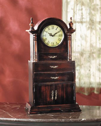 Wood Mantel Clock With 3 Drawers at the Base.