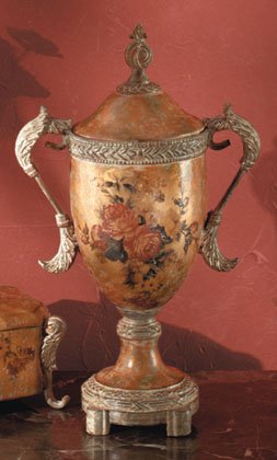 Antique-Look Rose Design Decorative Urn With Lid.