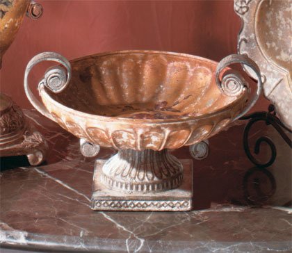 Antique-Look Rose Design Compote With Mottled Copper Finish.