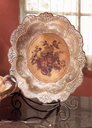 Antique-Look Rose Design Decorative Plate.