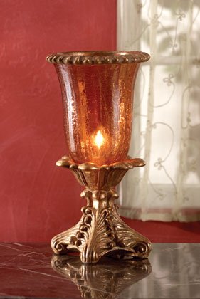 Crackle Finish Amber Glass Hurricane Lamp.