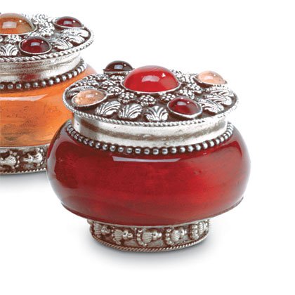 Rose Scented Candle in Carnelian Jar With Silver-Plated Lid.