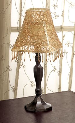 Candle Lamp With Beaded Gold Shade.