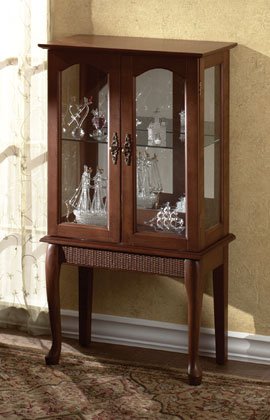 Wood Curio Cabinet With Glass Doors.