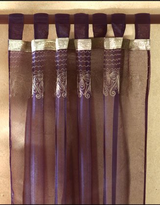 Purple Fabric Curtain With Gold Embroidery.