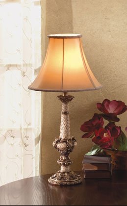 Antique-Design Table Lamp With Scroll, Leaf, and "Wicker" Pattern.