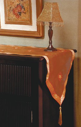 Orange Sun Pattern Table Runner With Tassels.