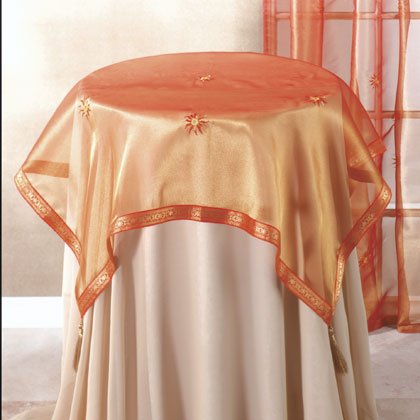 Orange Sun Pattern Tablecloth With Runner.