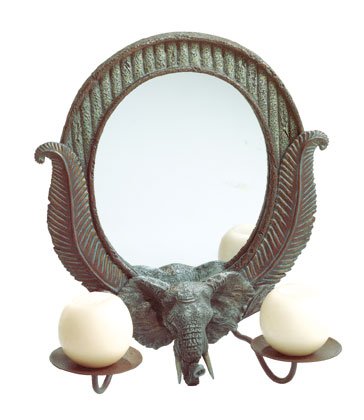 Elephant Theme Wall Mirror With 2 Candle Dishes.