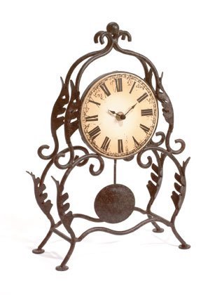 Uniquely Shaped Wrought Iron Frame Desk Clock.