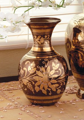 Turned brass and pewter vase