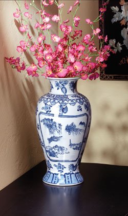 Blue-willow style porcelain vase