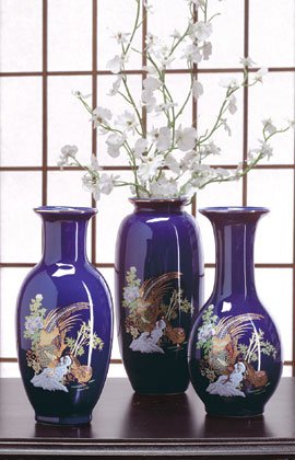 Blue vases in three different shapes