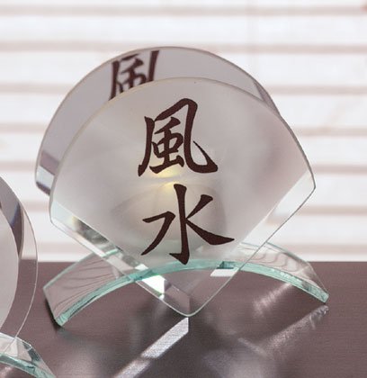 Fan-shaped Feng Shui glass candle holde