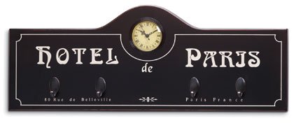 antique-design coat hanger and wall clock