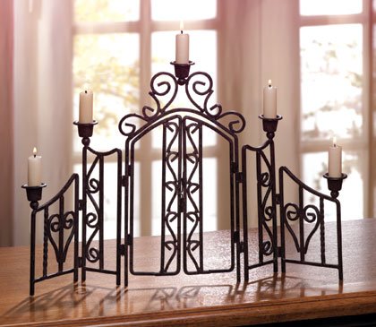 Fence design wrought iron candle holder