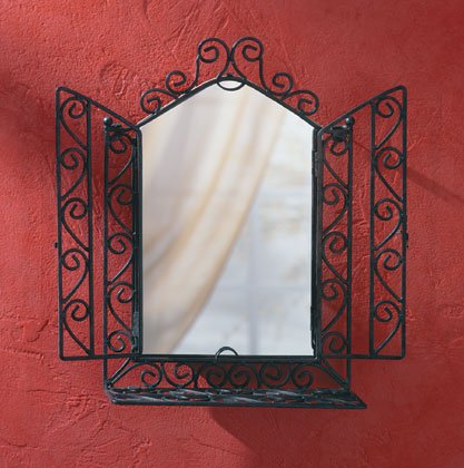 Wrought iron window-shaped mirror