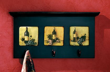 Painted wood and decorative wine tile shelf