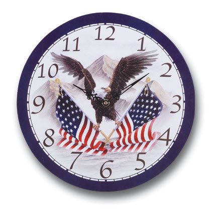 American Eagle and Flag Wooden Clock