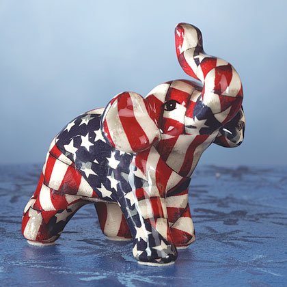 Miniature American flag Patchwork elephant. Porcelain