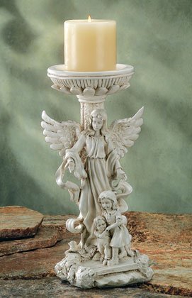 GUARDIAN ANGEL WITH CHILDREN CANDLESTICK