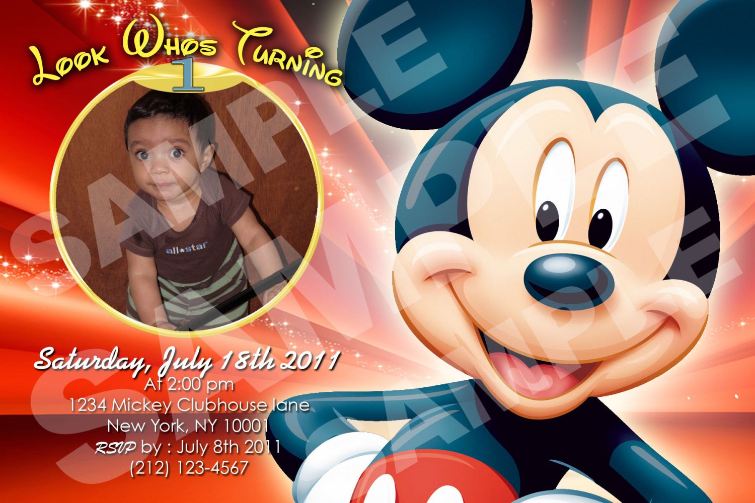 Mickey Mouse Birthday invitaions. 4 x 6 you print High Res digital file