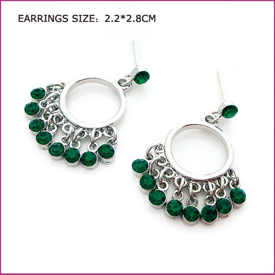 Green Crystal Edging Pierced Earrings