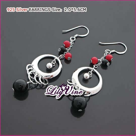 Oriental Silver (925 Sterling) Agate Earrings