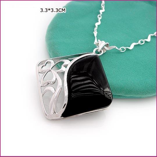 Square Silver (925 Sterling) Black Zircon Pendants
