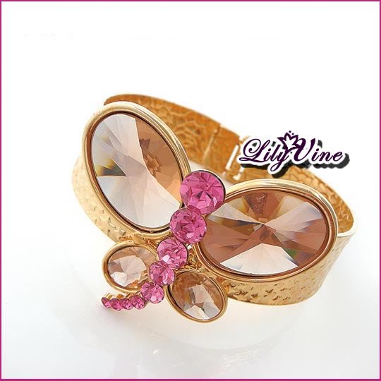 Luxury Crystal Butterfly Golden Bangle, Bangles
