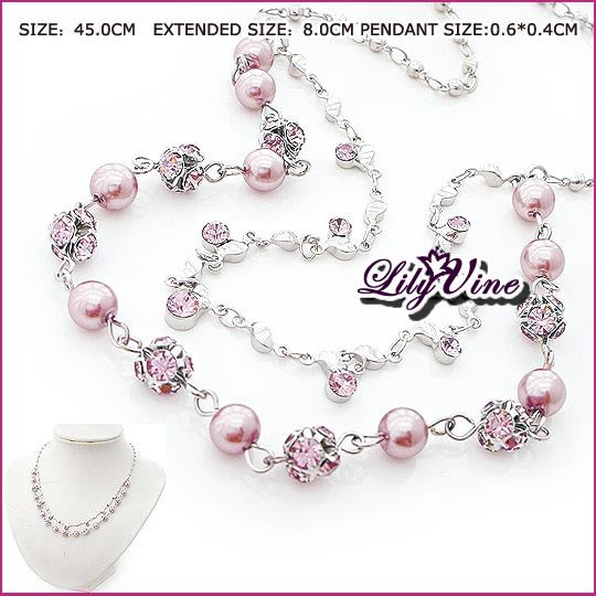 Pink Pearls & Crystal Necklace, Necklaces