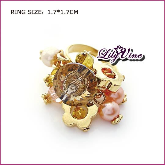 Multi Color Crystal Gold Plated Crystal Ring, Rings
