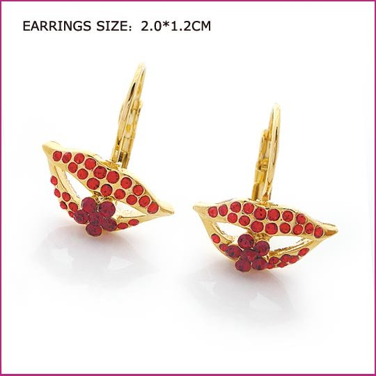 Red Lip Golden Pierced Earrings, Pierced earrings, Earrings